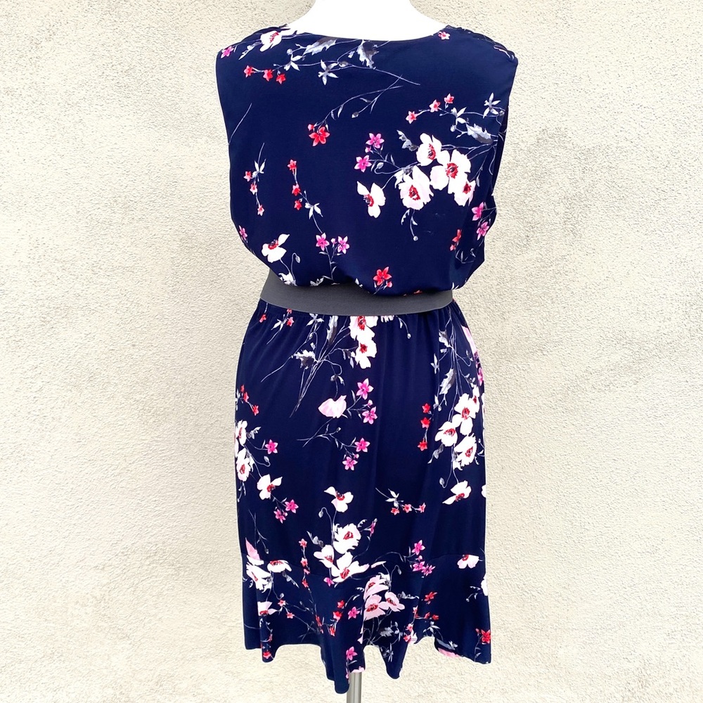 ELIZA J floral print dress navy blue faux wrap front trumpet skirt plus size 16W - Picture 3 of 16